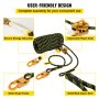 VEVOR Vertical Lifeline Assembly, 50 ft Fall Protection Rope, Polyester Roofing Rope, CE Compliant Fall Arrest Protection Equipment with Alloy Steel Rope Grab, Two Snap Hooks, Shock Absorber