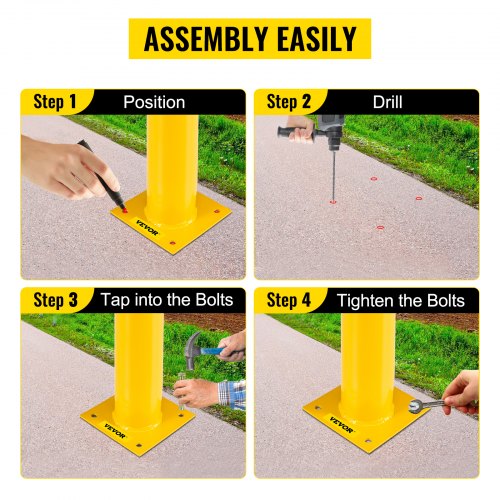 VEVOR Safety Bollard 24-4.5 Safety Barrier Bollard 4-1/2" OD 24" Height Yellow Powder Coat Pipe Steel Safety Barrier with 4 Free Anchor Bolts for Traffic-Sensitive Area