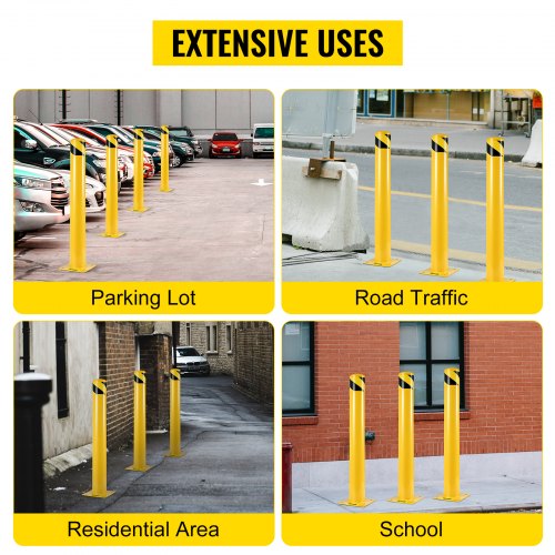 VEVOR Safety Bollard 24-4.5 Safety Barrier Bollard 4-1/2" OD 24" Height Yellow Powder Coat Pipe Steel Safety Barrier with 4 Free Anchor Bolts for Traffic-Sensitive Area
