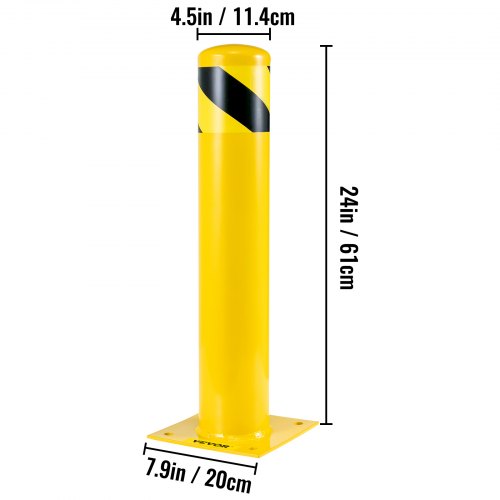 VEVOR Safety Bollard 24-4.5 Safety Barrier Bollard 4-1/2" OD 24" Height Yellow Powder Coat Pipe Steel Safety Barrier with 4 Free Anchor Bolts for Traffic-Sensitive Area