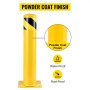 yellow VEVOR safety bollard with powder coat finish; waterproof and rust-proof features.