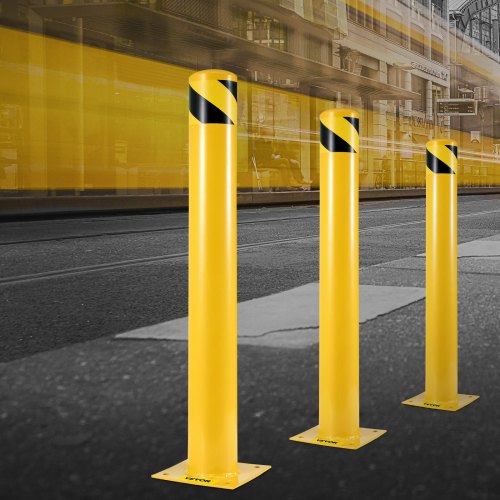 VEVOR Safety Bollard 36-5.5 Safety Barrier Bollard 5-1/2" OD 36" Height Yellow Powder Coat Pipe Steel Safety Barrier with 4 Free Anchor Bolts for Traffic-Sensitive Area