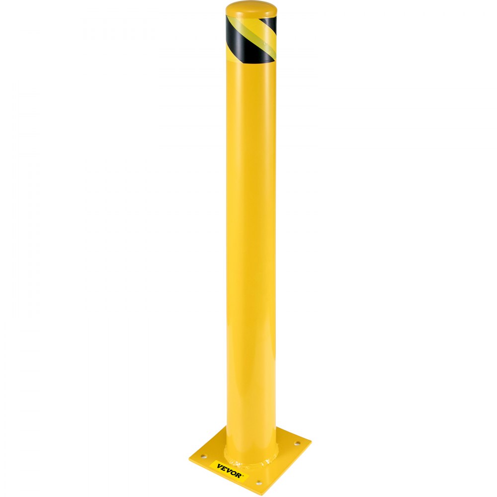 VEVOR Safety Bollard 107 cm x 11.4 cm Safety Barrier Bollard 11.4 cm OD 107 cm Height Yellow Powder Coat Pipe Steel Safety Barrier with 4 Free Anchor Bolts for Traffic-Sensitive Area
