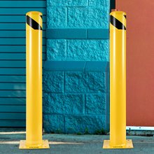 VEVOR Safety Bollard 48-4.5 Safety Barrier Bollard 4-1/2" OD 48" Height Yellow Powder Coat Pipe Steel Safety Barrier with 4 Free Anchor Bolts for Traffic-Sensitive Area