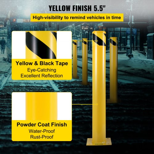 VEVOR Safety Bollard 48-5.5, Safety Barrier Bollard 5-1/2" OD 48" Height, Yellow Powder Coat Pipe Steel Safety Barrier, with 4 Free Anchor Bolts, for Traffic-Sensitive Area