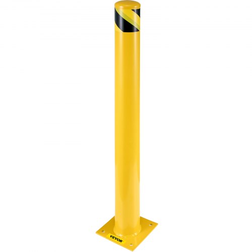 VEVOR Safety Bollard 48-5.5, Safety Barrier Bollard 5-1/2" OD 48" Height, Yellow Powder Coat Pipe Steel Safety Barrier, with 4 Free Anchor Bolts, for Traffic-Sensitive Area