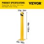 Poste de amarração de segurança VEVOR 48"x5,5", poste de amarração de barreira de segurança 5-1/2" OD 48" de altura, barreira de segurança de aço para tubo com revestimento em pó amarelo, com 4 parafusos de ancoragem livres, para área sensível ao tráfego