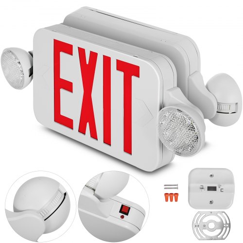 VEVOR 4 Pack Emergency Lights Red EXIT Sign with Dual LED Lamp Heads ABS Fire Resistance Exit Light with Emergency Light Photoluminescent Exit Sign Emergency Exit Light Led Exit Alarm