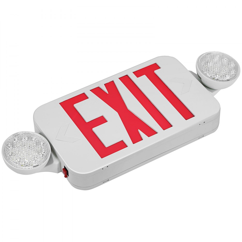 VEVOR 4 Pack Emergency Lights Red EXIT Sign with Dual LED Lamp Heads ABS Fire Resistance Exit Light with Emergency Light Photoluminescent Exit Sign Emergency Exit Light Led Exit Alarm