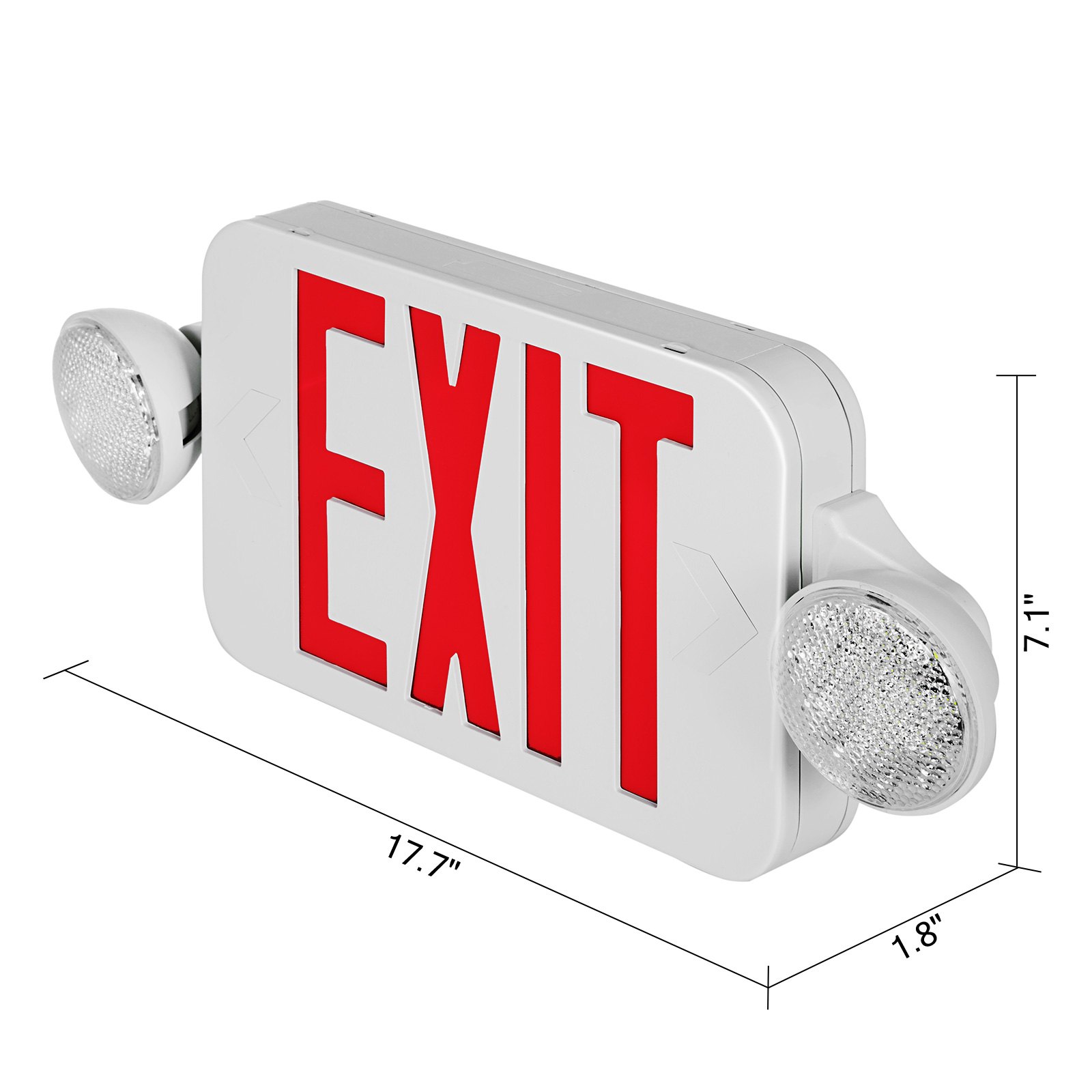 VEVOR 4 Pack Emergency Lights Red EXIT Sign with Dual LED Lamp Heads ABS Fire Resistance Exit Light with Emergency Light Photoluminescent Exit Sign Emergency Exit Light Led Exit Alarm