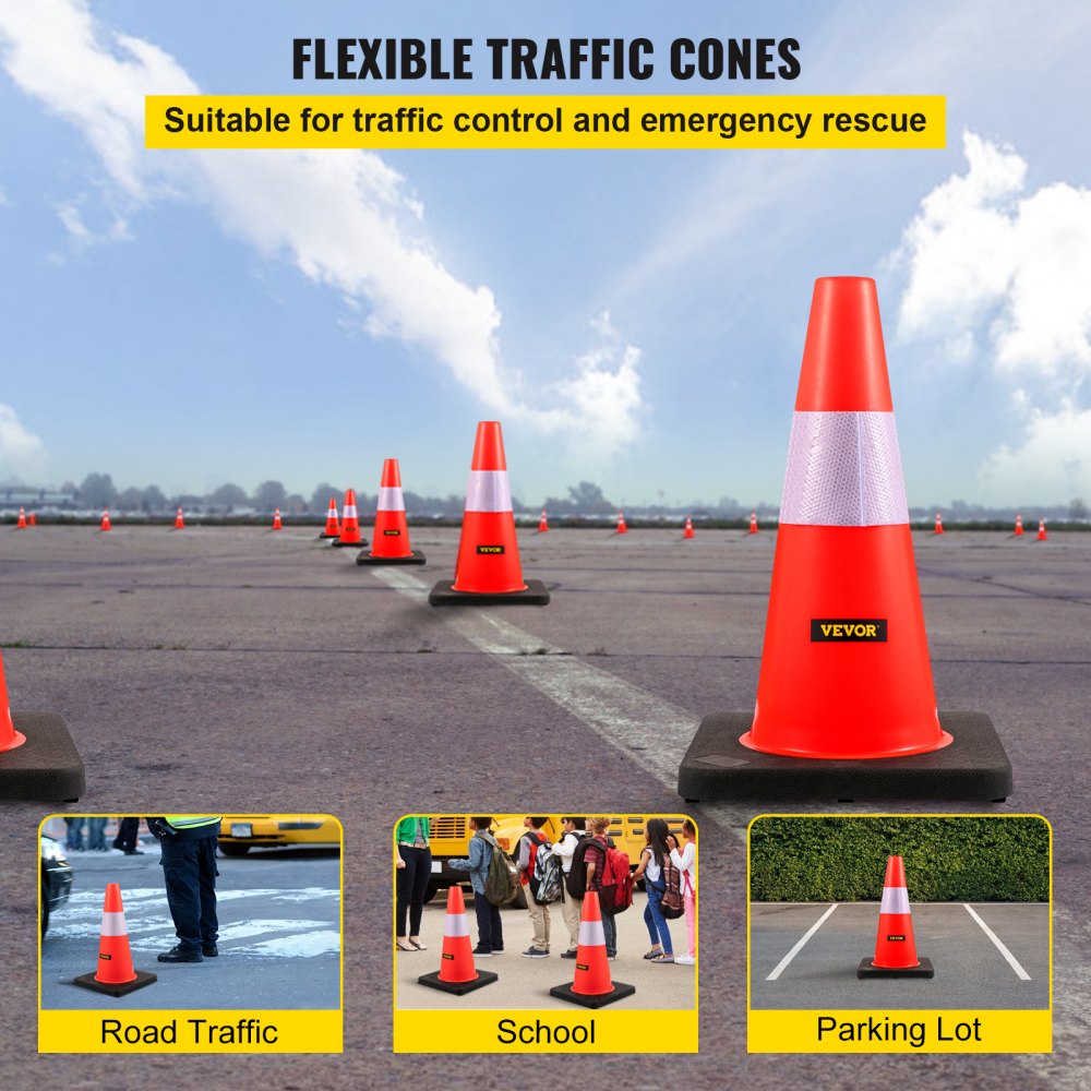 4 Pack Collapsible Traffic Cones, 28 Inch Road Parking Orange Safety Cones,  Multi-Purpose Construction Cones with Reflective Strips and Stable Base