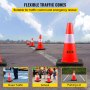 VEVOR safety cones on a paved surface with uses in road traffic, school, and parking lot.