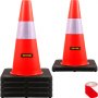 VEVOR safety cones with reflective tape, stackable base, and additional caution tape.