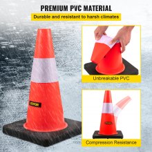 VEVOR Safety Cones Traffic Cones 18" Orange Reflective Collars Road Cones 5PCs