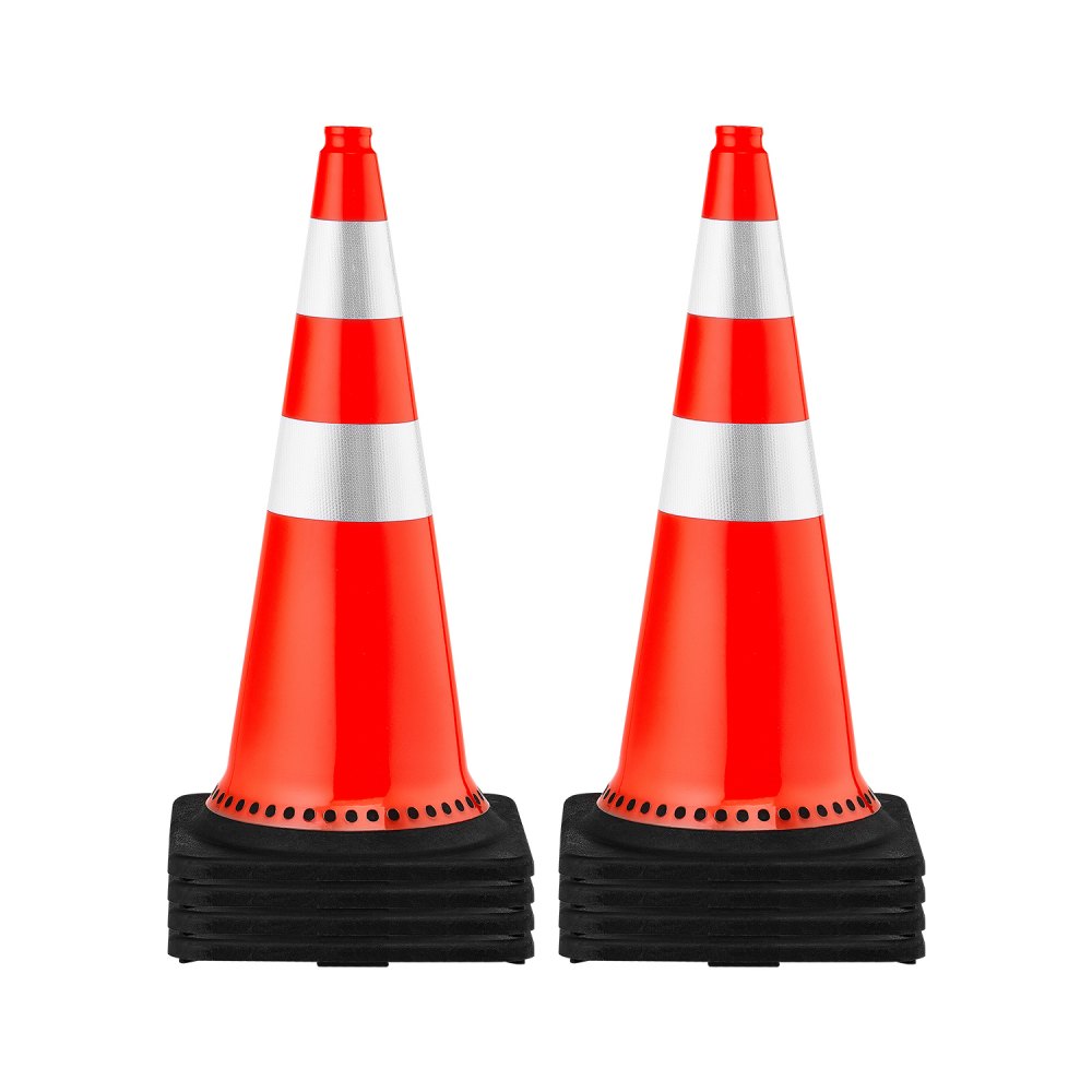 VEVOR Safety Cones, 8 x 30" Traffic Cones, PVC Orange Construction Cones, Reflective Collars Traffic Cones with Black Weighted Base Used for Traffic Control, Driveway Road Parking and School
