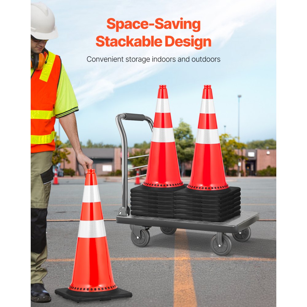 VEVOR Safety Cones, 8 x 30" Traffic Cones, PVC Orange Construction Cones, Reflective Collars Traffic Cones with Black Weighted Base Used for Traffic Control, Driveway Road Parking and School Improvem
