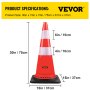 VEVOR Safety Cones, 8 x 30" Traffic Cones, PVC Orange Construction Cones, Reflective Collars Traffic Cones with Black Weighted Base Used for Traffic Control, Driveway Road Parking and School