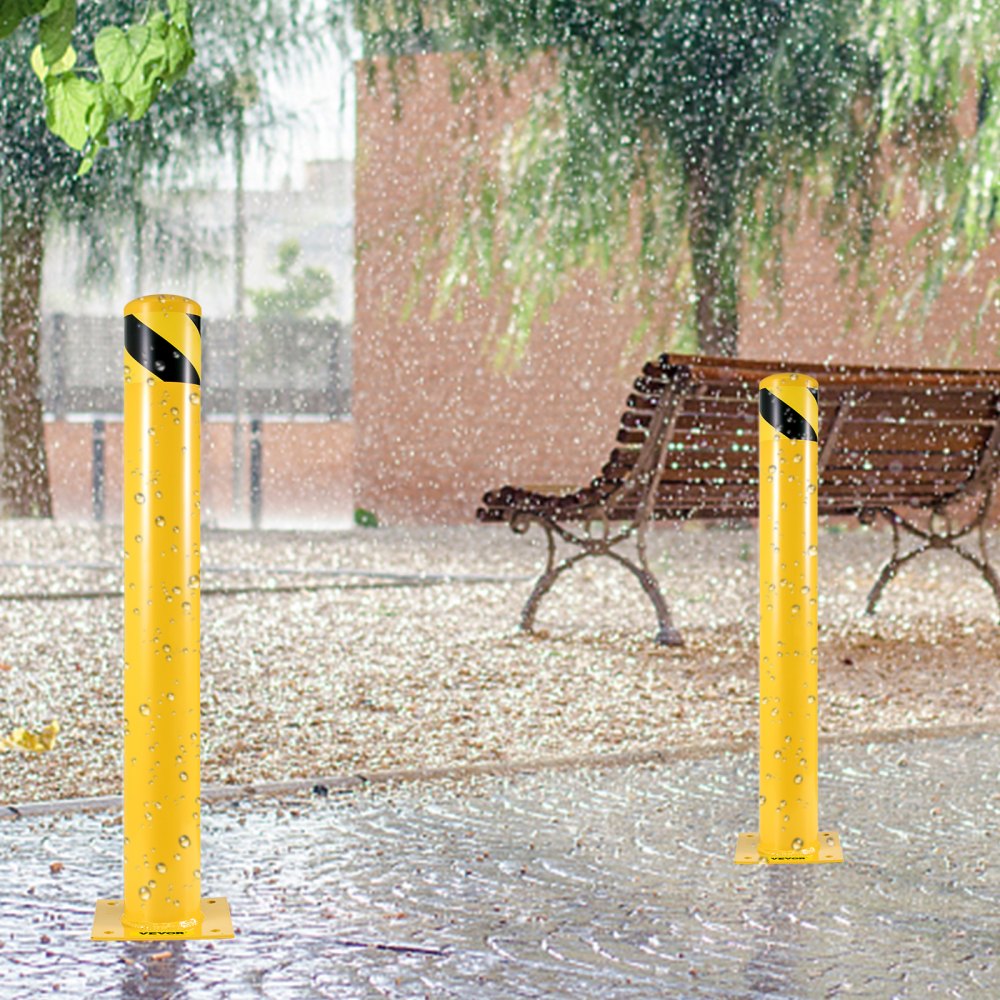 VEVOR Safety Bollard, 36 Inch Height Bollard Post, 5.5 Inch Diameter Steel Pipe Safety Bollard Post, Yellow Steel Bollard, Steel Safety Bollard with 8 Anchor Bolts, Perfect for Traffic-Sensitive Area