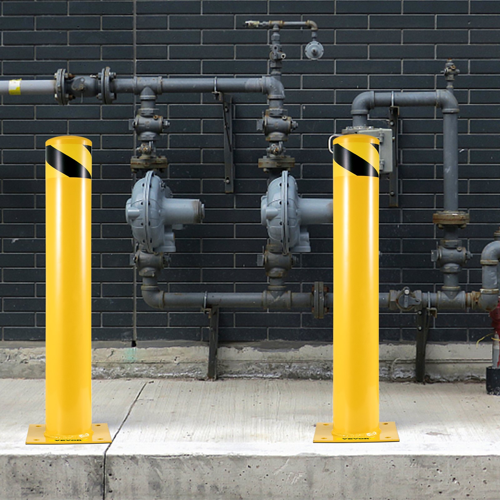 VEVOR Safety Bollard, 91 cm Height Bollard Post, 14 cm Diameter Steel Pipe Safety Bollard Post, Yellow Steel Bollard, Steel Safety Bollard with 8 Anchor Bolts, Perfect for Traffic-Sensitive Area