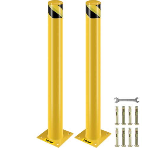 VEVOR Safety Bollard Steel Bollard Post Yellow Pipe Steel Barrier 42" H 4.5" D
