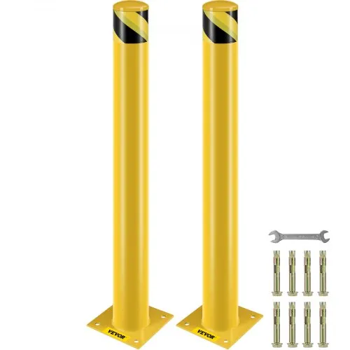 VEVOR Safety Bollard, 42 Inch Height Bollard Post, 4.5 Inch Diameter Steel Pipe Safety Bollard Post, Yellow Steel Bollard, Steel Safety Bollard with 8 Anchor Bolts, Perfect for Traffic-Sensitive Area