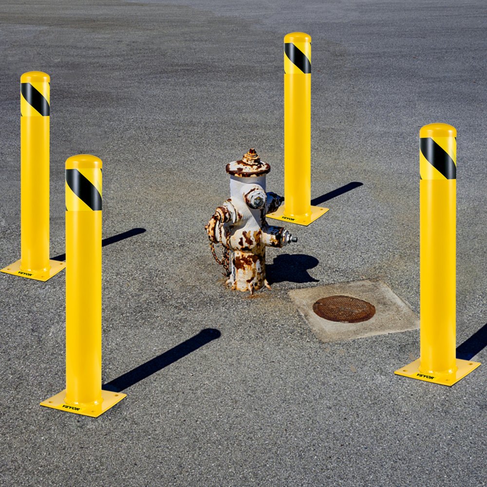 VEVOR Safety Bollard, 107 cm Height Bollard Post, 14 cm Diameter Steel Pipe Safety Bollard Post, Yellow Steel Bollard, Steel Safety Bollard with 8 Anchor Bolts, Perfect for Traffic-Sensitive Area