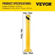VEVOR Safety Bollard, 42 Inch Height Bollard Post, 5.5 Inch Diameter Steel Pipe Safety Bollard Post, Yellow Steel Bollard, Steel Safety Bollard with 8 Anchor Bolts, Perfect for Traffic-Sensitive Area