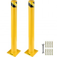 Bezpečnostný stĺpik VEVOR, stĺpik s výškou 42 palcov, bezpečnostný stĺpik z oceľovej rúry s priemerom 5,5 palca, žltý oceľový stĺpik, oceľový bezpečnostný stĺpik s 8 kotviacimi skrutkami, ideálne pre oblasti citlivé na premávku