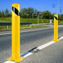 VEVOR Safety Bollard, 48 Inch Height Bollard Post, 4.5 Inch Diameter Steel Pipe Safety Bollard Post, Yellow Steel Bollard, Steel Safety Bollard with 8 Anchor Bolts, Perfect for Traffic-Sensitive Area