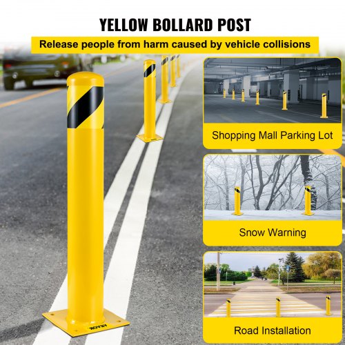 VEVOR Safety Bollard, 48 Inch Height Bollard Post, 5.5 Inch Diameter Steel Pipe Safety Bollard Post, Yellow Steel Bollard, Steel Safety Bollard with 8 Anchor Bolts, Perfect for Traffic-Sensitive Area