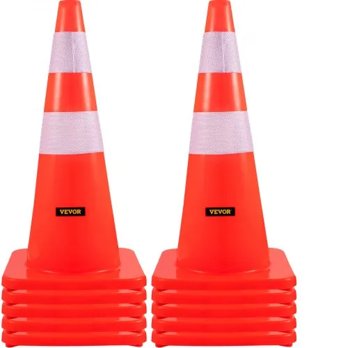 VEVOR Safety Cones, 28 in/73 cm Height, 10 PCS PVC Orange Traffic Cone with 2 Reflective Collars and Weighted Base, Used for Traffic Control, Driveway Road Parking and School Improvement