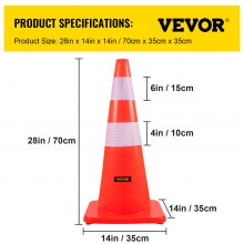 VEVOR Safety Cones, 28 in/73 cm Height, 10 PCS PVC Orange Traffic Cone with 2 Reflective Collars and Weighted Base, Used for Traffic Control, Driveway Road Parking and School Improvement