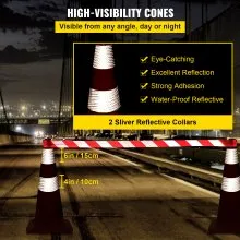 VEVOR Safety Cones, 28 in/73 cm Height, 10 PCS PVC Orange Traffic Cone with 2 Reflective Collars and Weighted Base, Used for Traffic Control, Driveway Road Parking and School Improvement