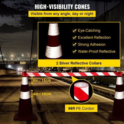 VEVOR Safety Cones, 28 in/73 cm Height, 12 PCS PVC Orange Traffic Cone with 2 Reflective Collars and Weighted Base, Used for Traffic Control, Driveway Road Parking and School Improvement