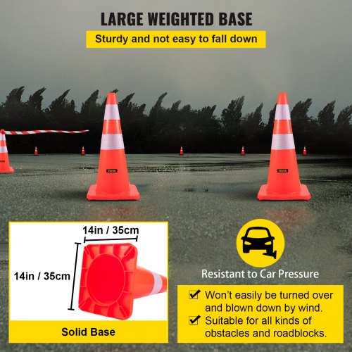 VEVOR Safety Cones, 28 in/73 cm Height, 12 PCS PVC Orange Traffic Cone with 2 Reflective Collars and Weighted Base, Used for Traffic Control, Driveway Road Parking and School Improvement