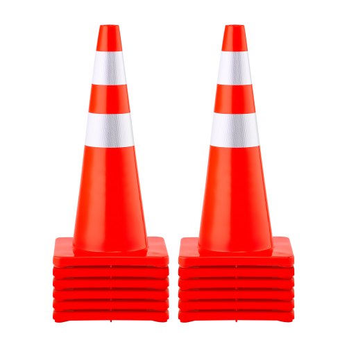 VEVOR Safety Cones, 28 in/73 cm Height, 12 PCS PVC Orange Traffic Cone with 2 Reflective Collars and Weighted Base, Used for Traffic Control, Driveway Road Parking and School Improvement