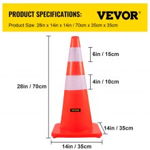VEVOR Safety Cones, 28 in/73 cm Height, 12 PCS PVC Orange Traffic Cone with 2 Reflective Collars and Weighted Base, Used for Traffic Control, Driveway Road Parking and School Improvement