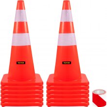 VEVOR Safety Cones, 28 in/73 cm Height, 12 PCS PVC Orange Traffic Cone with 2 Reflective Collars and Weighted Base, Used for Traffic Control, Driveway Road Parking and School Improvement