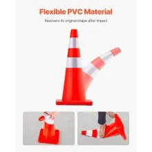 VEVOR Safety Cones, 28 in/73 cm Height, 12 PCS PVC Orange Traffic Cone with 2 Reflective Collars and Weighted Base, Used for Traffic Control, Driveway Road Parking and School Improvement