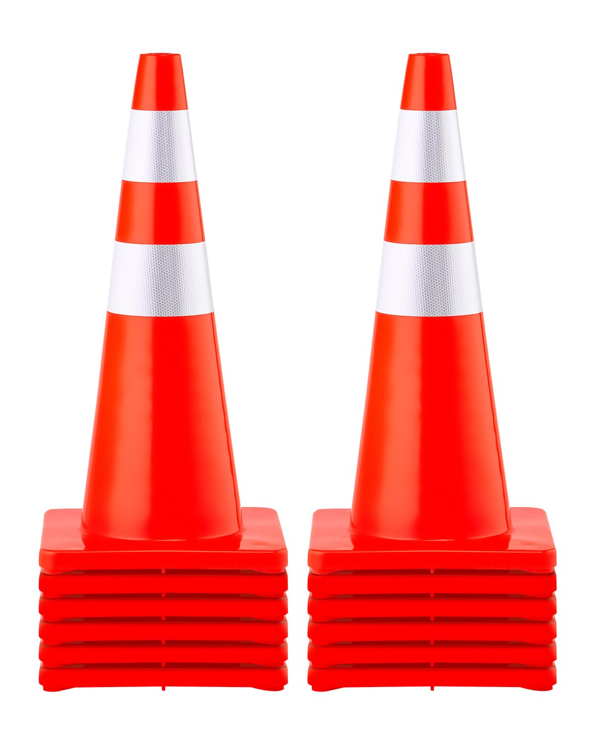 VEVOR Safety Cones, 28 in/73 cm Height, 12 PCS PVC Orange Traffic Cone with 2 Reflective Collars and Weighted Base, Used for Traffic Control, Driveway Road Parking and School Improvement