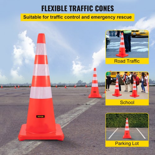 VEVOR Safety Cones, 6 x 36" Traffic Cones, PVC Orange Construction Cones, Reflective Collars Traffic Cones with Weighted Base Used for Traffic Control, Driveway Road Parking and School Improvement