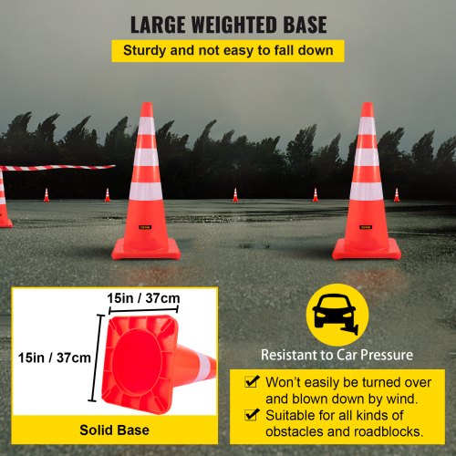 VEVOR Safety Cones, 6 x 36" Traffic Cones, PVC Orange Construction Cones, Reflective Collars Traffic Cones with Weighted Base Used for Traffic Control, Driveway Road Parking and School Improvement