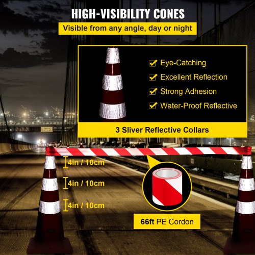 RK 28" Orange Safety Traffic PVC Cones With 6" + 4" Reflective Collars,Black Base (306 Cones