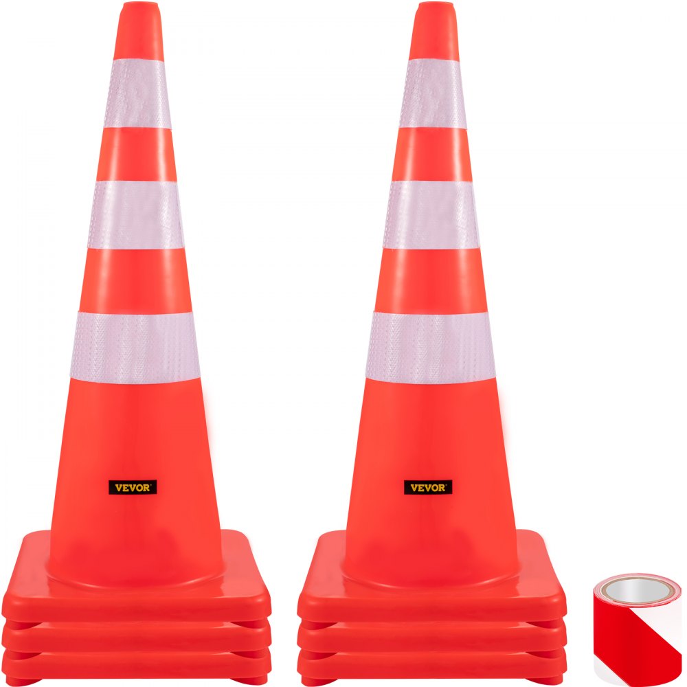 Bezpečnostné kužele VEVOR Dopravné kužele 6 x 36" oranžové reflexné obojky Cestné kužele