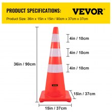 VEVOR Safety Cones Traffic Cones 6 x 36" Orange Reflective Collars Road Cones