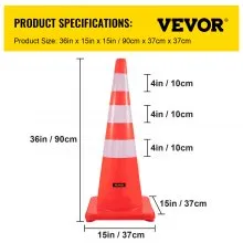 VEVOR Safety Cones, 6 x 36" Traffic Cones, PVC Orange Construction Cones, Reflective Collars Traffic Cones with Weighted Base Used for Traffic Control, Driveway Road Parking and School Improvement