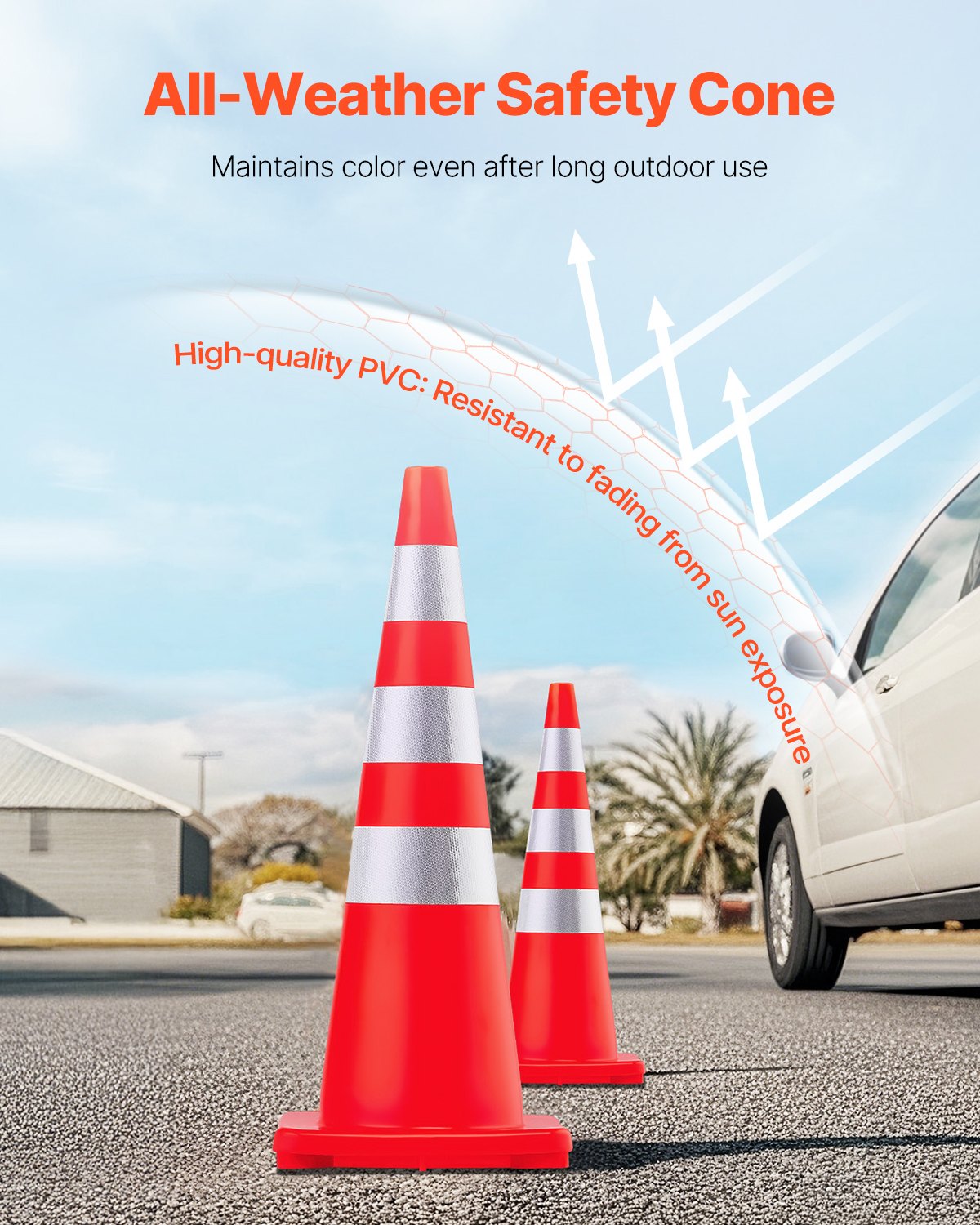 VEVOR Safety Cones, 6 x 36\" Traffic Cones, PVC Orange Construction Cones, Reflective Collars Traffic Cones with Weighted Base Used for Traffic Control, Driveway Road Parking and School Improvement