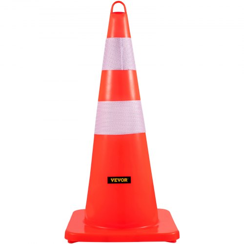 VEVOR Safety Cones, 10PCS 28" Traffic Cones, PVC Orange Construction Cones, 2 Reflective Collars Traffic Cones with Weighted Base and Hand-Held Ring Used for Traffic Control, Driveway Road Parking
