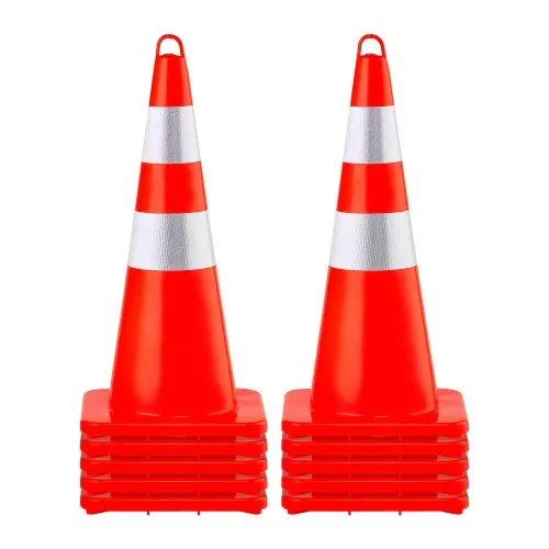 VEVOR Safety Cones, 10PCS 28\" Traffic Cones, PVC Orange Construction Cones, 2 Reflective Collars Traffic Cones with Weighted Base and Hand-Held Ring Used for Traffic Control, Driveway Road Parking