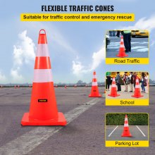 VEVOR Safety Cones, 10PCS 28\" Traffic Cones, PVC Orange Construction Cones, 2 Reflective Collars Traffic Cones with Weighted Base and Hand-Held Ring Used for Traffic Control, Driveway Road Parking